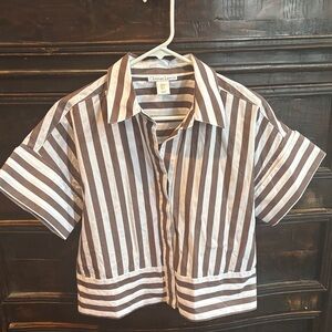 Christian Lacroix 100% Cotton Striped Short Sleeve Button-Up Shirt size small